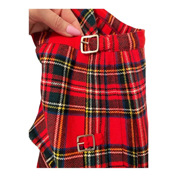 Wool Scotland Red Tartan Plaid pleated Skirt / Small/ Adjustable - Picture 8 of 8